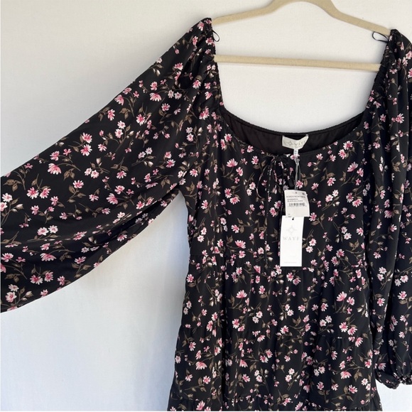 WAYF long sleeve tiered  babydoll dress black pink floral size XL new with tags - Picture 5 of 11